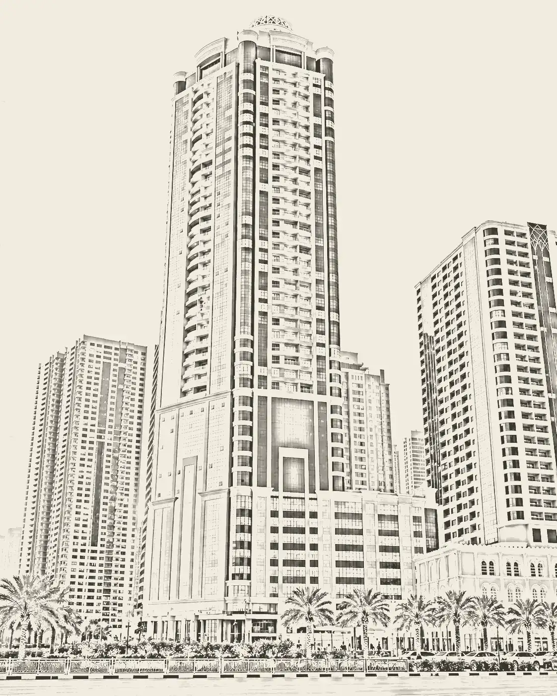 Pencil sketch of W Tower, Al Khan, Sharjah