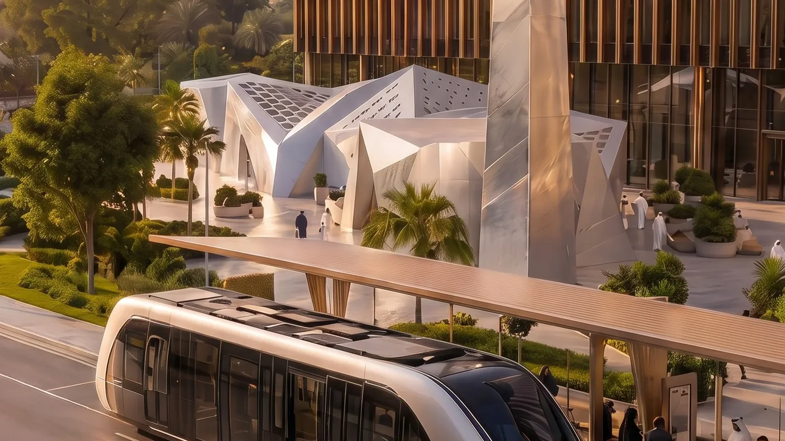A shuttle stop beside a landscaped District 11 plaza (artist's impression)