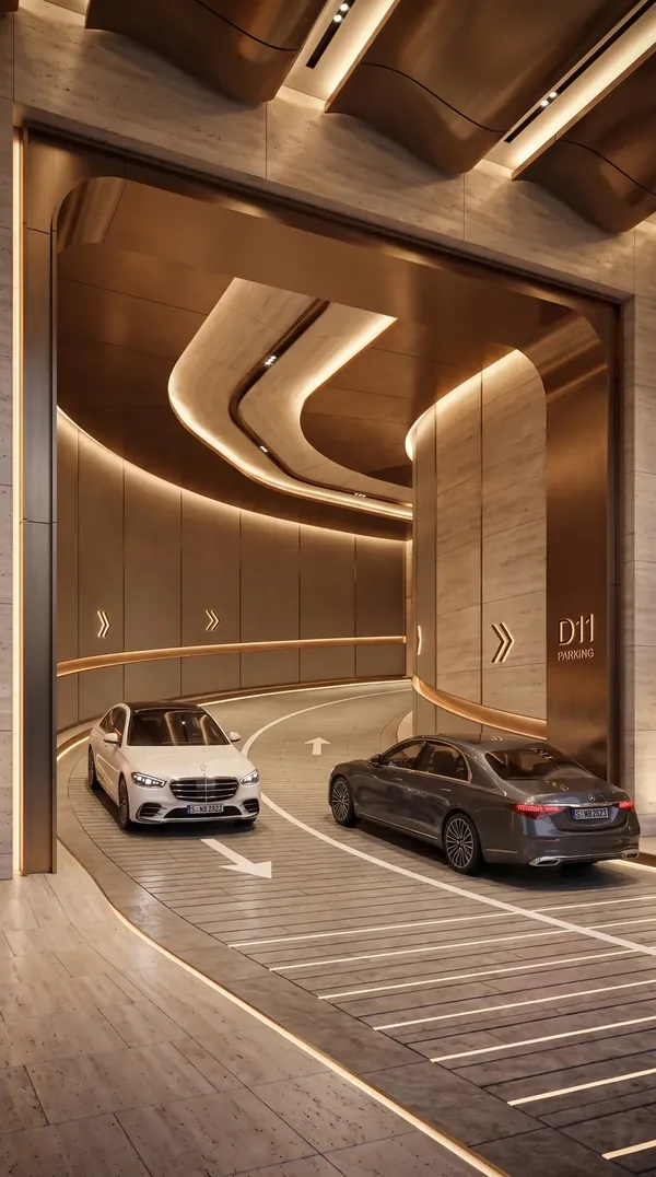 Covered valet drop-off at District 11 with marked driveways (artist's impression)