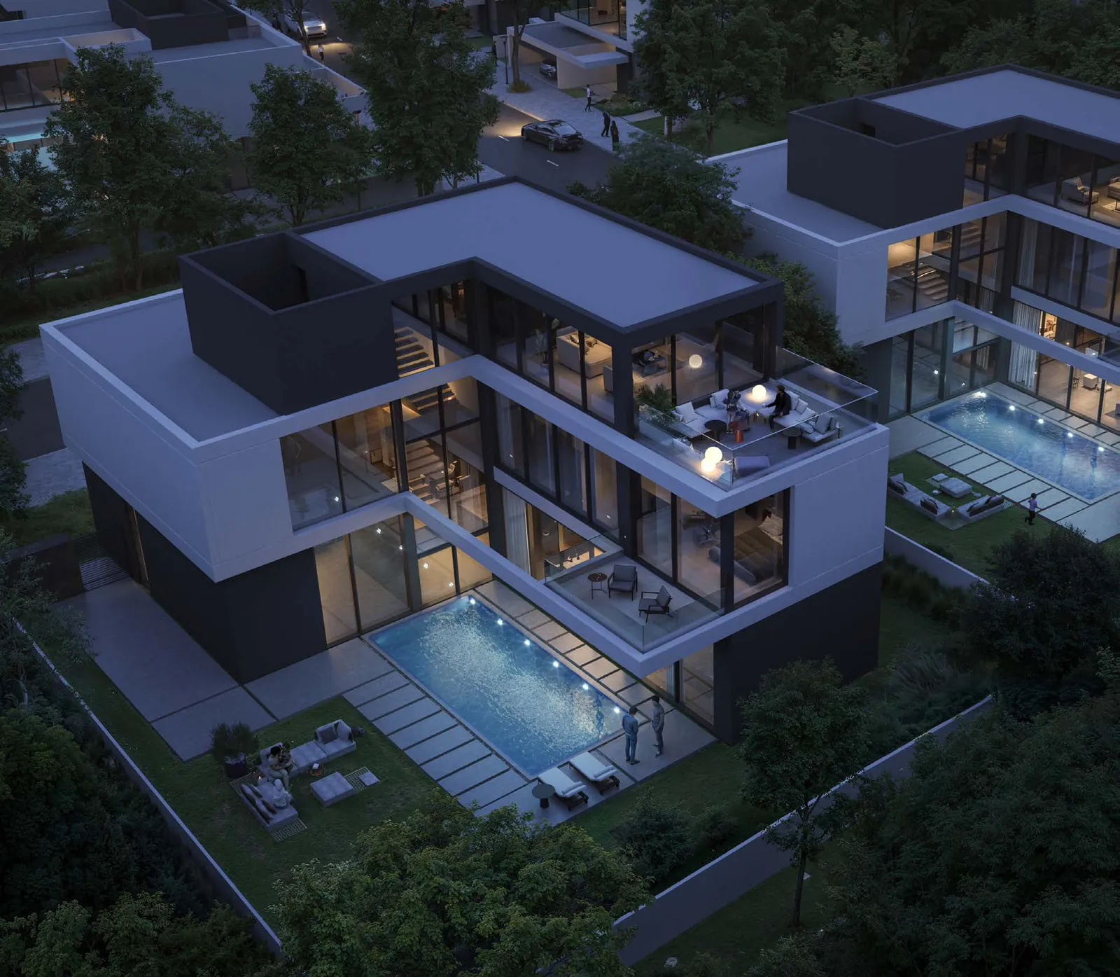 Masaar 3 forest signature villa with a private pool at dusk (artist's impression)