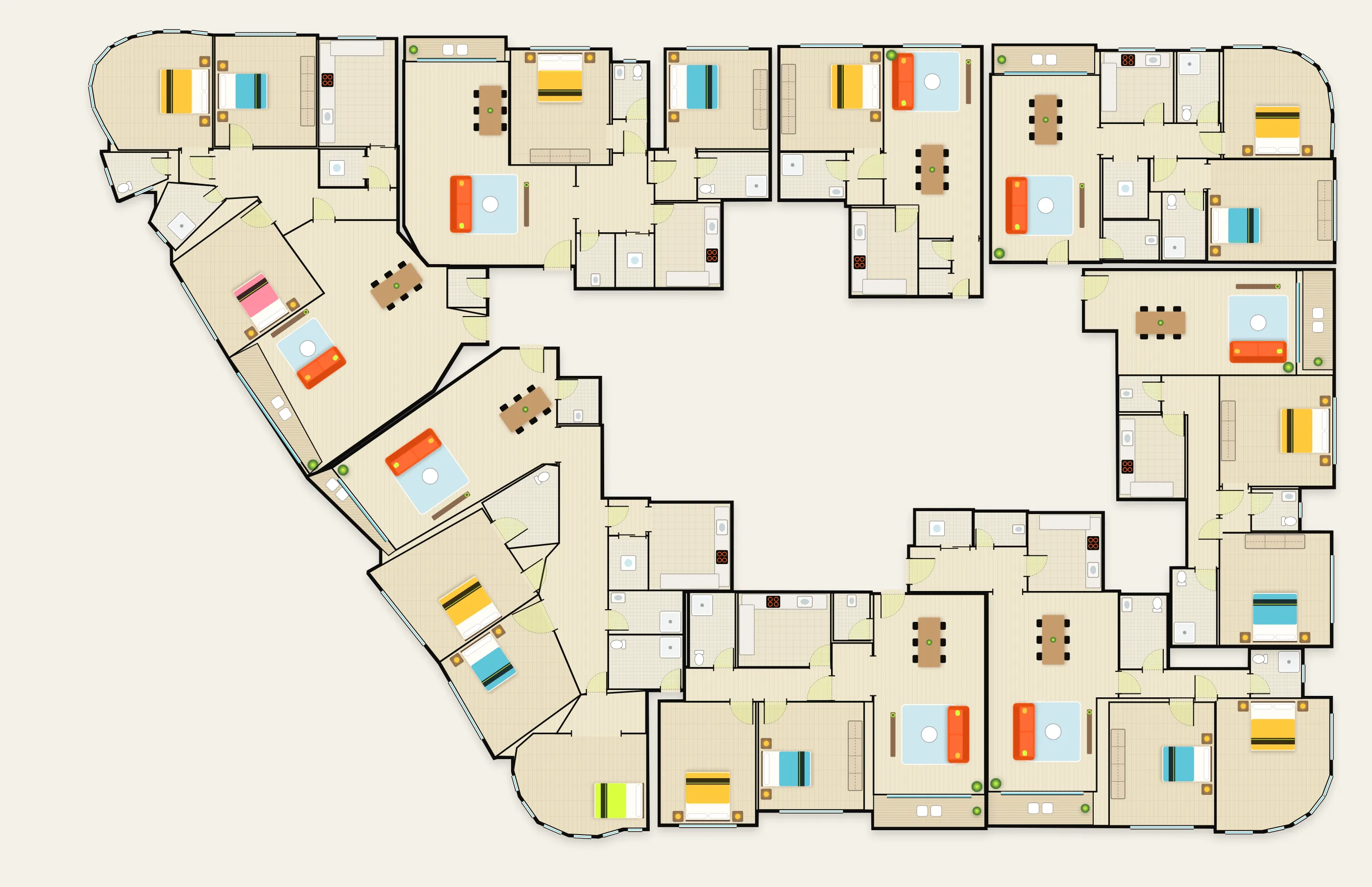 W Tower typical floor, eight homes around the lift core